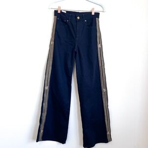 Polo Ralph Lauren Womens Admiral Striped Wide Leg Jeans Size 27R Black Gold